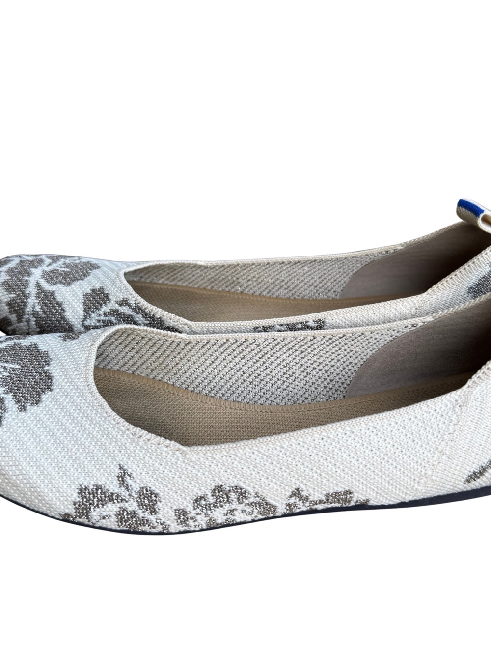 Rothy’s Round Toe Knit Flats Cream Gray Floral Metallic Size 10 Washable - Picture 4 of 4